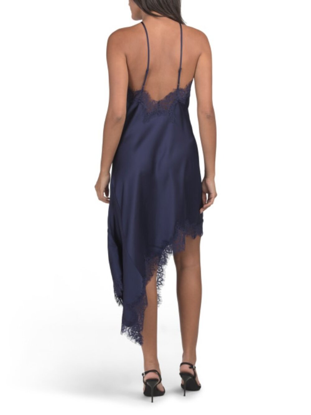 CAMILA COELHO Sleeveless Asymmetrical Satin Dress With Lace Trim - Picture 2 of 4